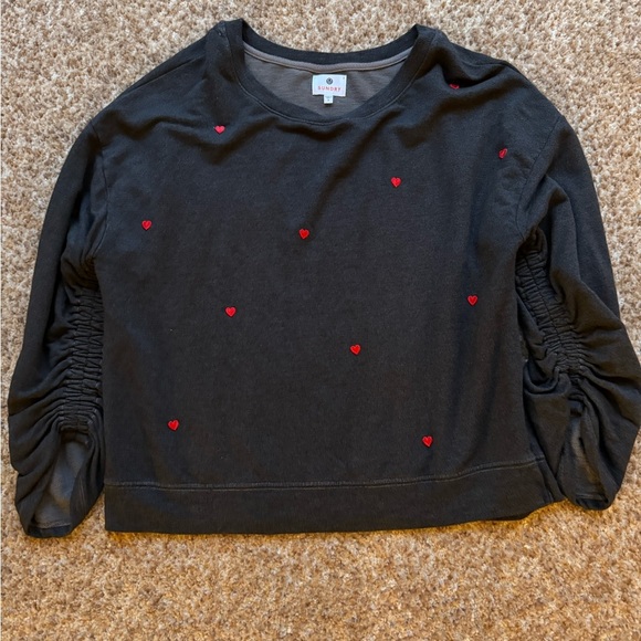 SUNDRY NWOT grey and red patched heart embroidered pullover sweatshirt size 1 - Picture 1 of 4